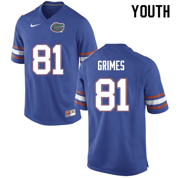 Youth #81 Trevon Grimes Florida Gators College Football Jersey Blue